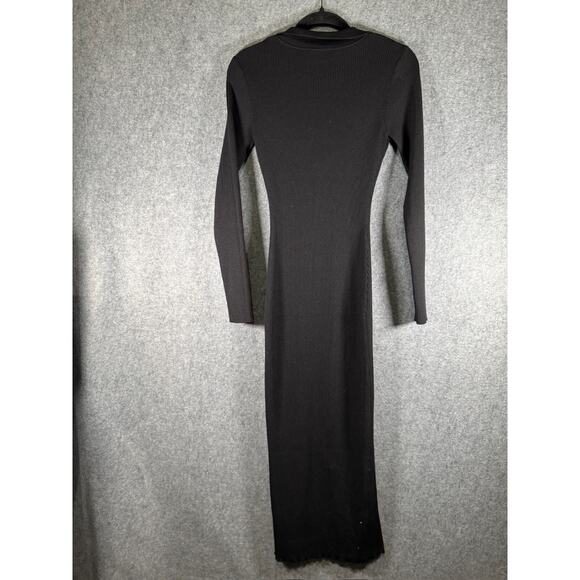 Bardot Dress Women Medium Black Long Sleeve Midi Ribbed Knit Bodycon Stretch‎ - Picture 7 of 8